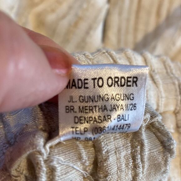 Novi Linen Knubby Slim Pants M/L Cream Striped Drawstring Beach Resort Bali Boho - Picture 12 of 12